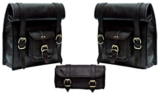 American Blue 3X Motorrad Hecktasche Set - 3 Sätteltaschen - Leder Werkzeugkit - Personalisiert (Schwarz)