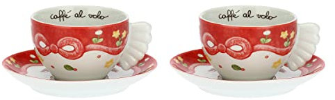 THUN - Confezione 2 Tazze Medie Sweet Christmas - Porcellana - Linea Sweet Christmas - Living, Arredare la Casa - Tazzina Ø 9 cm; 6 cm h 160 ml; Piattino Ø 15 cm