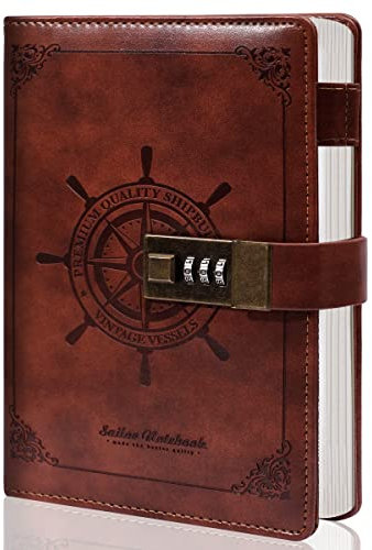 CAGIE Tagebuch mit Schloss Mädchen 224 Seiten Retro-PU-Leder Tagebuch mit Zahlenschloss Stiftschlaufe B6 Bullet Journal Notizbuch für Jungen Frauen Männer Erwachsene (Burgundisch)
