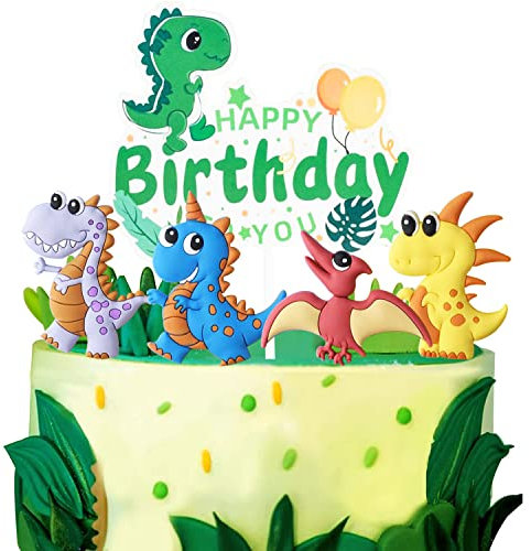 YGCHEN Kuchendekoration Dinosaurier Tortendeko Happy Birthday Cake Topper Dino Kuchen Topper Tiere Cupcake Topper für Kinder Baby Party Geburtstag Party, 5 Stück