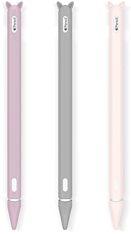 3 Pack Custodia in Silicone per Apple Pencil 2a Gen Matita Case Accessorio, Stile Carino Grip Holder Cover Protettiva e 3 Punte Copertura del Pennino per Apple Pencil Penna Pen 2 (Rosa+Viola+Gray)
