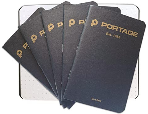 Portage Kleines Punktraster Notizbuch - Notizblock für Feldnotizen, schwarzes Punktraster, kleines Skizzenbuch, Taschennotizbuch für Notizen im Feld - 8,9 x 14,9 cm, 64 Seiten, 6 Stück