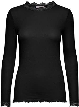 fransa FRHIZAMOND 8 Damen Longsleeve Langarmshirt Shirt Spitzendetails an den Ärmeln Saum Kragen Tight Fit mit Stretch