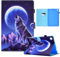 XFDSFDL® Schutzhülle für Samsung Galaxy Tab A7 SM-T500/T505 (10,4 Zoll) PU Leder Hülle Flip Cover Mond Wolf Muster mit Ständer Taschen Case Auto Aufwachen/Schlaf Ledertasche 02