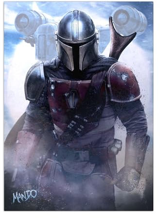 Displate Offiziell Star Wars MetallPoster Magnetische Befestigung Inklusive Lizenziert Bilder Hochwertiges Poster Mandalorian Characters - Mando 45 cm x 32 cm