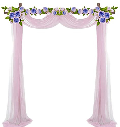 Hochzeits 7m Hochzeitsbogen Tüllstoff, Hochzeitsbogen Traubogen Vorhang, Querbehang Deko Gardinen Vorhang, Geeignet für Partys, Bühnen, Hochzeitszeremonien (Rose Clair)