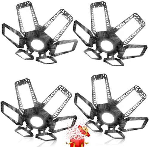 TASINUO Garagenlampe LED Werkstattlampe 185W 4 Stück, 18500LM 7000K LED Werkstatt Deckenleuchte, Verformbar 6+1 Paneelen Kellerlampe, E27 Hallenstrahler für Garage Werkstatt Lager Keller Gym
