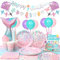 Jonvell 94 PCS Ensemble de Vaisselle de Fête Sirène Anniversaire Vaisselle Sirène Assiettes en Papier Sirène Tasses Serviette Nappe Fournitures de Fête de Sirène Décoration Anniversaire (16 Invités)