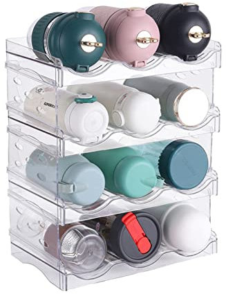 Juego de 4 Organizadores de Botellas de Agua, Almacenamiento de Botellas, Organizador de Bebidas para Nevera, Soporte Apilable para Botellas de Agua para Encimeras de Cocina
