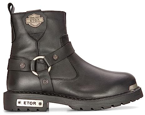 TruClothing.com Stivaletti da uomo Stivali da moto neri in pelle Western Punta in metallo, Nero , 44 EU
