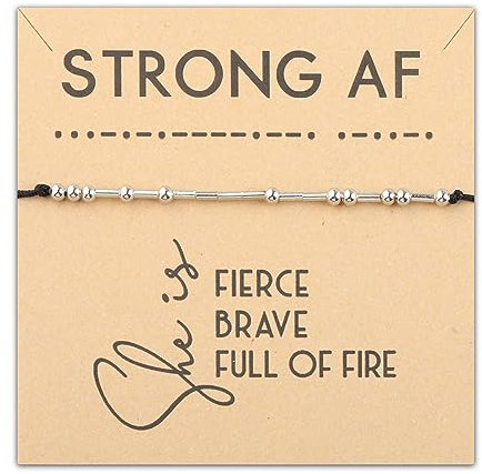 PLITI Starkes AF-Morsecode-Armband für Frauen, Geschenk zur Stärkung der Stärkung, Aufschrift She Is Fierce Strong Brave Full Of Fire, feministisches Geschenk, M, Edelstahl, Zirkonia
