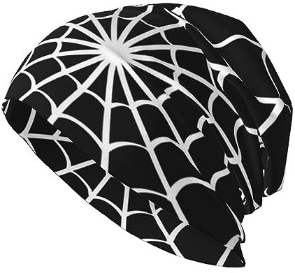 ANNCED Beanie-Mütze, Strickmütze für Herren und Damen, dünn, warm, gestrickt, lässig, Krebsmütze, Skimütze, Winter, warm, Hip-Hop, weiche Totenkopfkappe, Spinnennetz Schwarz Halloween Spinnennetz,