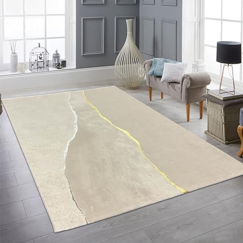 Teppich-Traum Teppich Wohnzimmer Schlafzimmer modern edel elegant Kurzflor Gold/Silber glänzend beige/Creme 140 x 200 cm