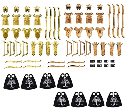 Magma Brick Quendi(Elf) mit Rüstungen, Helmen, Brot und Waffen für Figuren der großen Marke von Bauklötzen