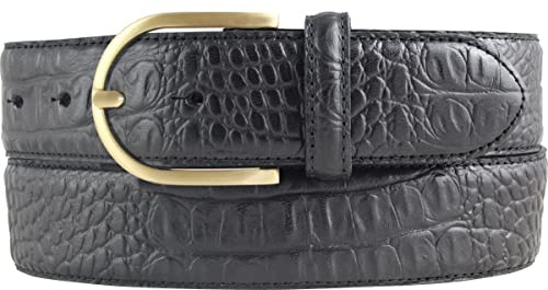 BELTINGER Damen-Gürtel mit goldener Gürtelschnalle und Krokoprägung 4 cm | Leder-Gürtel 40mm Kroko-Optik Damen | Kroko-Muster 4cm | Schwarz 100cm