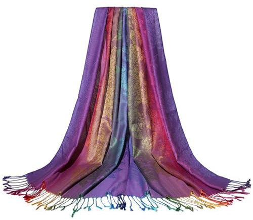 COACOM 1 Stück modischer Damen-Baumwollschal, bunter Blumenschal, Wollschal, floraler Jacquard-Schal, Quastenschal, warmer Herbst- und Winterschal