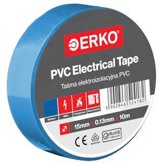 ERKO Cinta aislante Azul PVC 15mm x 10m Reparación de conductos eléctricos, Alta flexibilidad con fuerte adhesión, Resistente a productos químicos, Cloruro de Polivinilo