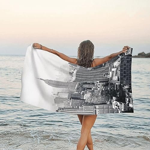 AAPIKA Mikrofaser-Badetuch, bedruckt, Motiv: New York, 80 x 160 cm, ultrafeines, schnell trocknendes, saugfähiges Reisehandtuch, Schwarz und Weiß