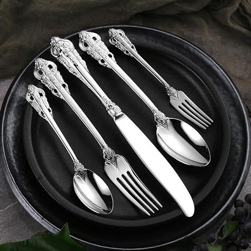 Luxury Silver Cutlery Set – 30-Piece – 18/10 Stainless-Steel Flatware – Fine-Dining Tableware with Forks, Spoons & Knives – Includes Dessert Forks & Dessert Knives – Konigtum