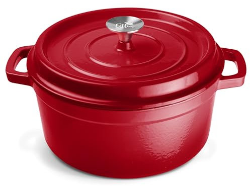 Ottia Gusseisen Topf, 26 cm, 5 Liter, Premium Emaille, Schmortopf Bräter mit Deckel, Gusseisentopf, Dutch Oven, Brotbackform, Brotbacktopf, alle Herdarten (auch Induktion), ofenfest, Händler aus HH