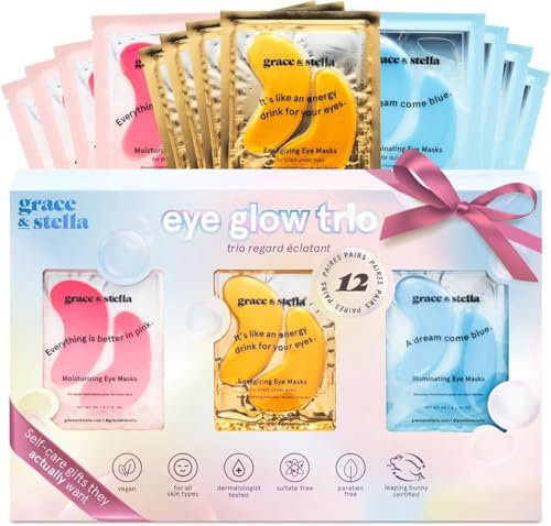 grace & stella Trio Under Eye Gel Patches Birthday Gifts for Women (12 Pairs, 3 Colours) - Pamper Gifts for Women - Gifts for Her for Dark Circles & Puffy Eyes - Vegan & Cruelty Free Gifts for Mum