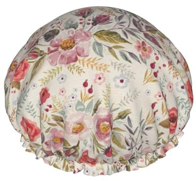 Flower Leaf Women Luxury Shower Cap, Double ProtectionElastic, Reusable Adjustable Shower Bonnet