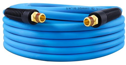 Uharbour Air Compressor Hose 1/4 x 50', 1/4 Air Hose PVC/Rubber Hybrid, Air Hose for Compressor with 1/4 MNPT Brass Fitting, Air Hose 50 ft for Air Compressor