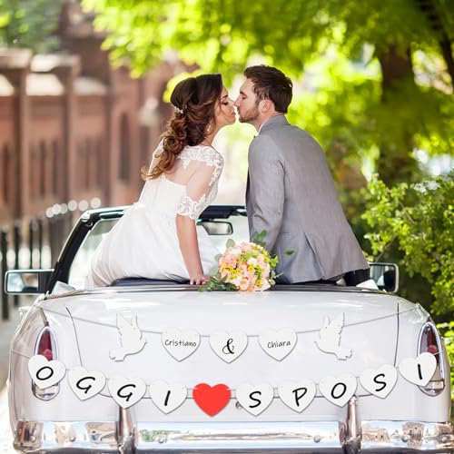 LOHAME Striscione Oggi Sposi per Auto, Casa, Esterno, Giardino, Tavolo, Parete - 9pz Festone Matrimonio Bandierine - Addobbi per Fotografia Nozze