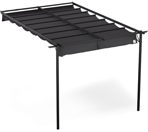 blumfeldt Pavillon 3x4m, Wandmontage, Wetterfestes Polyesterdach, Pulverbeschichteter Stahlrahmen, Ganzjährig Nutzbar, Einfache Montage, Dunkelgrau