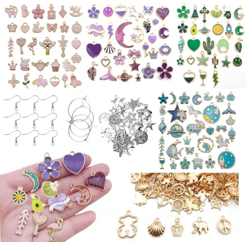Aszaui 200 Stück Charms Anhänger Set,Gemischte Emaille-Charm-Anhänger,für die Schmuckherstellung, Ohrring-Charms,Handgemachte Schlüsselzubehör,für DIY-Armbänder, Halsketten, Kunsthandwerk
