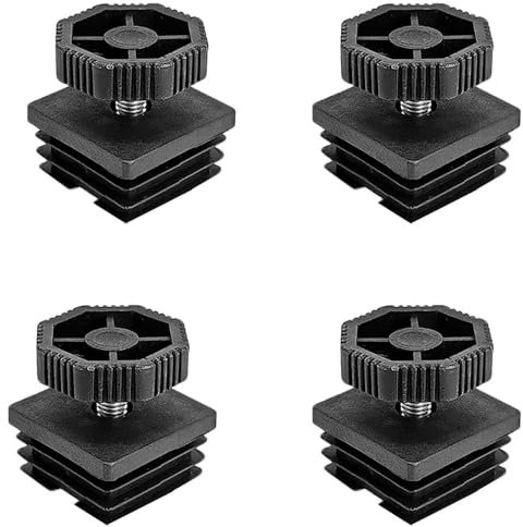 Supertool Lot de 4 pieds de nivellement réglables - 38 x 38 mm - Tubes carrés - Embouts pour pieds de chaise avec filetage de réglage - Noir