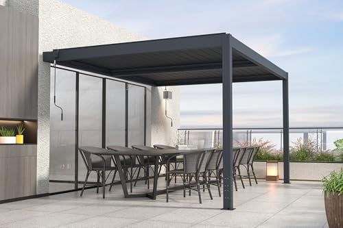Cazeboo Pergola Bioclimatique adossée Santa 4x3m Aluminium Gris