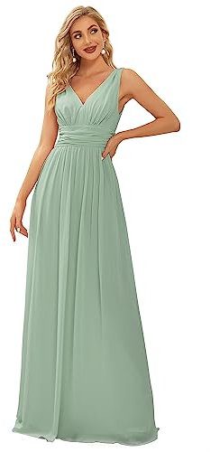 Ever-Pretty Robe de Soirée Longue Femme avec Ruchés en Mousseline de Soie Classique Verte Menthe 38