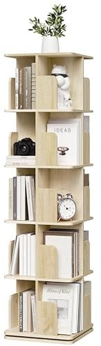 EUGAD drehbares Bücherregal, offener Bücherschrank mit 5 Ebenen, 360° Drehregal Standregal, drehbares Regal Bücher, 40x155x40 cm, Helle Eiche