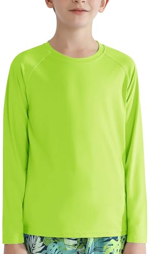 Valcatch Boy's Girls UPF 50+ Sun Protection Shirts Long Sleeve Swim Rash Vests Kids Teens Fishing Hiking Shirt Quick Dry Athletic Performance Active T-Shirt Running Gym Workout Tee Tops Green