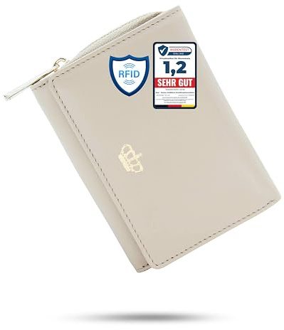 Baur - Damen Geldbörse Nappaleder RFID (Gold Reißverschluss, Creme) | Portemonnaie mit Druckknopfverschluss, 6 Kartenfächern, Münzfach mit Metall-Reißverschluss, RFID-Schutz, weiches Leder