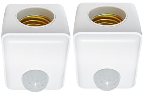 Junterone 2pcs Motion Sensor Light Socket E27 Motion Detector Lamp Holder Socket Automatic Human Infrared Sensor Lamp Holder UK Plug