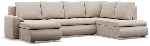 Mebligo - Ecksofa mit Schlaffunktion und 3 Bettkasten FORESTA 300x89x200 (BxHxT) Beige - Ottomane Rechts Eckcouch, Couch U Form, Sofa Wohnzimmer, Sofas & Couches, Eckschlafsofa