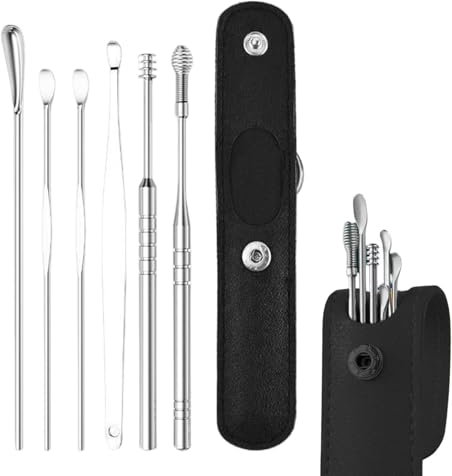 Nettoyeur D'oreille, 6PCS Cuillère À Oreille En Acier Inoxydable, Kit De Nettoyage D'oreille, Dissolvant Pour Cérumen, Nettoyeur Curette D'oreille Avec Boîte De Rangement Pour Adulte Et Enfant