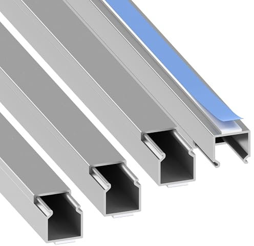 Habengut | Mini Kabelkanal Silber 15x15 mm – Flacher, Selbstklebender TV Kabelkanal für Wand & Möbel, ohne Bohren, 4X 1 m – Kabel verstecken, aus überstreichbarem PVC