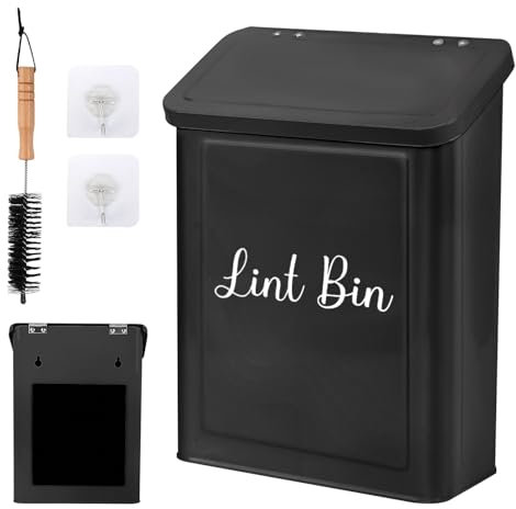 Poubelle Peluche Seche Linge, Boîte de Rangement pour Linge avec Couvercle, Support Mural Magnétique avec Brosse à Peluches, Organisations et de Rangement pour Buanderie, Noir