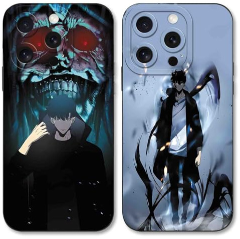 TBNMBGY 2 Stück Schwarz Cartoon Handyhülle für Apple iPhone 16 Pro Max 6.9 Hülle, Anime Motiv Heißblütiger Manga Muster Silikon TPU Case Fallschutz Kratzfest Stoßfest Jungs Schutzhülle, Anime