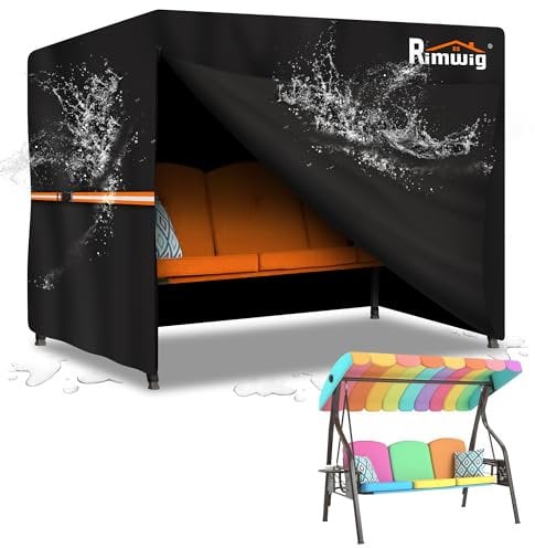 Rimwig Garden Swing Covers Waterproof Heavy Duty 2 Seater Outdoor Swinging Chair Cover Windproof Anti-UV Patio Garden Hammock Cover(175x125x160cm) - Black