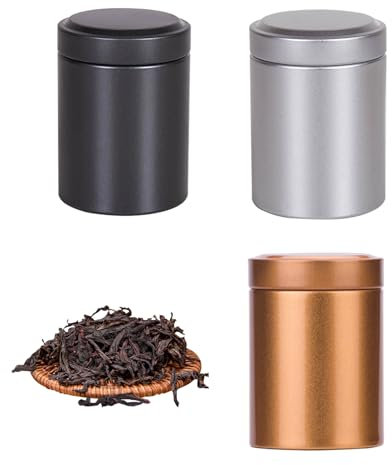 Keltra 3 Pcs Smell Proof Container,Vacuum Air Tight Containers Set Small Sealed Coffee Tea Sugar Storage Jar Aluminum Rotatable Airtight Metal Spices Canisters Portable Mini Can for Camping Travel