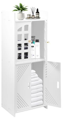 CROWNSHOP Bathroom Cabinet Two Layer Bathroom Storage White Bathroom Floor Cabinets Home Storage Furniture Organizer Unit for Office Living Room Kitchen 92 * 40 * 25CM
