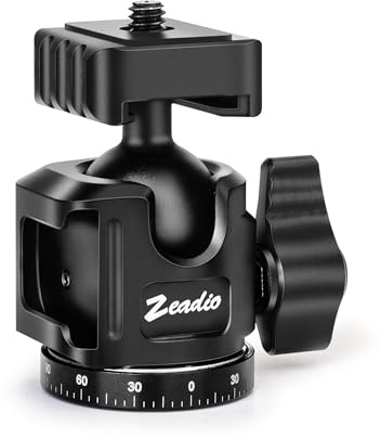 Zeadio Mini Ball Head, All Metal 360° Rotatable Panoramic Tripod Head with 1/4 Screw & Cold Shoe Mount, 10kg/22lbs Load Capacity Compact Camera Mount for DSLR Cameras, Monopod, Tripod, Vlogging etc