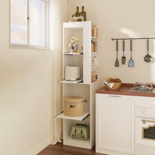 PREMTURE Hohes Standregal mit 6 offenen Fächern – Bücherregal 200 cm hoch, Aufbewahrungsregal für Wohnzimmer, Schlafzimmer oder Büro, Weiß mit Holzoptik, 30 x 33 x 200 cm