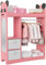 Kleiderständer Kinder mit Spiegel, Kleiderstange mit Ablagen, Kinder Kleiderschrank Holz, Kinderregal für Kinderzimmer 81 x 28 x 106,5 cm (Panda mit 2 Schubladen, Rosa)