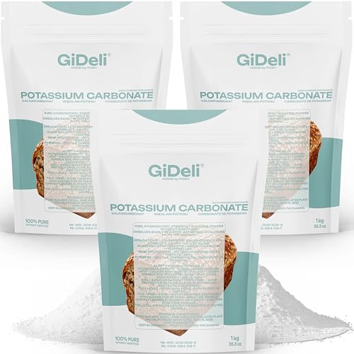 Kaliumcarbonat 3 kg Pottasche K2CO3 Lebensmittelqualität E501 Reines alkalisches Pulver zum Backen, Seifenherstellung & pH-Pufferung