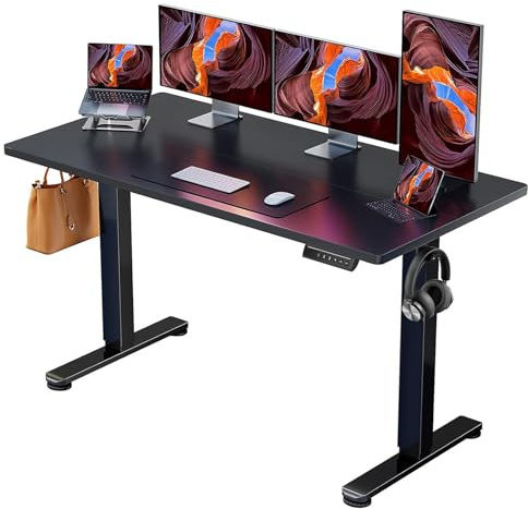 ErGear Höhenverstellbarer Schreibtisch 140x70cm 4-Speicher Geteilte Platte | 72–118cm Hub, 2 Haken, 80kg Belastbarkeit, Kabelmanagement, Smart Pannel, Leiser Motor, Einfache Montage
